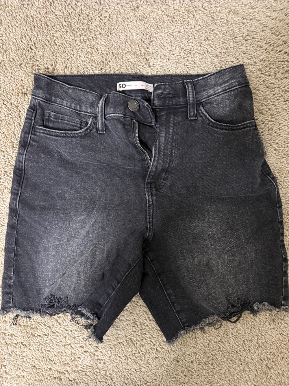 SO Black Washed High-Rise Frayed Hem Denim Shorts